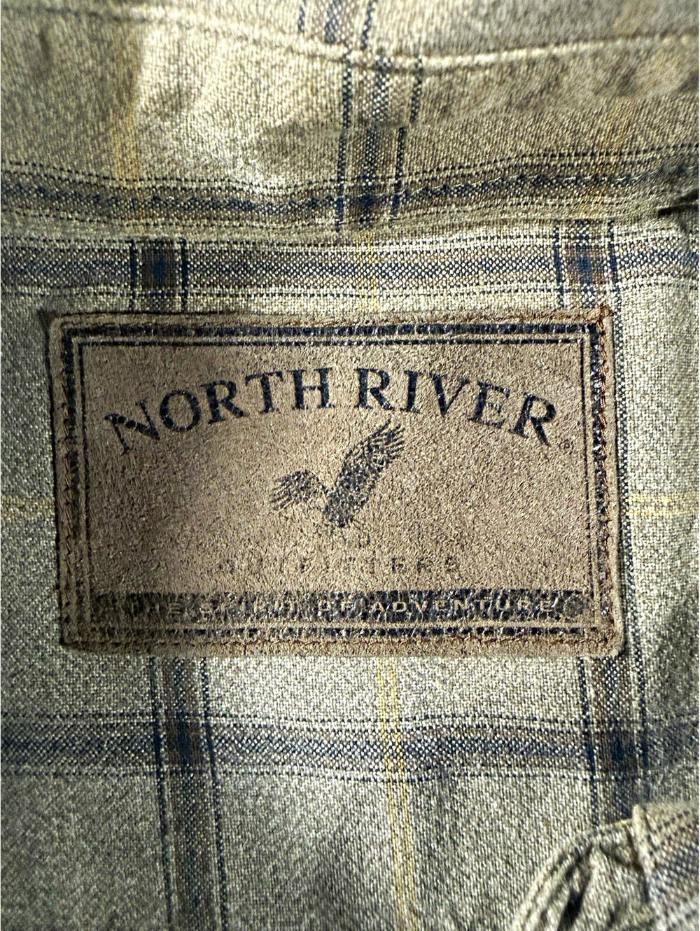 North River Men’s M Sage Green Plaid Button-Up Shirt Short Sleeve Cotton Pockets